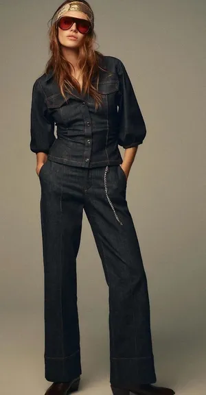 Zara Z1975 Bootcut Denim Pants Jeans Small Dark Wash Minimal Boho Western Chic thumbnail 1