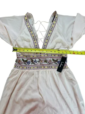 Lulus Reign Check Pale Peach Embroidered Dress Mini Boho Womens Medium NEW thumbnail 14