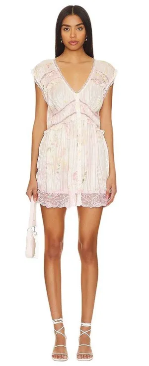 Free People Spring Fling Mini Dress in Tea Combo Medium New Womens Lace Boho thumbnail 1