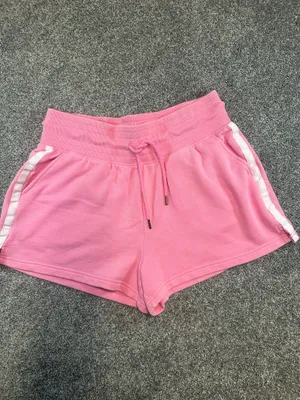 Yogalicious Pink Terry Loop Athletic Shorts with White Side Stripes, Large thumbnail 3