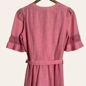 Vintage Pink Lace Trim Ruffle Flounce Hem Belted Midi Dress S thumbnail 7