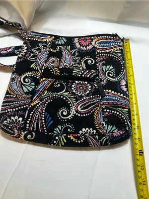 D5. Vera Bradley Black Multicolor Paisley Print Crossbody Bag,adjustable strap thumbnail 5