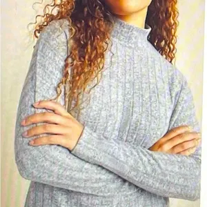 Anthropologie Eri+Ali Fiona Hacci gray ribbed mock neck sweater, size M comfy thumbnail 1