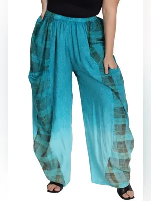 Advance Apparels Teal Blue Ombre Plaid Trousers thumbnail 2