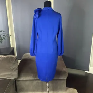 Women’s Blue Long Sleeve Midi Pencil Dress with Bow Detail Size M NEW thumbnail 4
