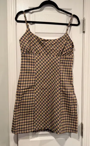 NWT Wild Fable Size S Navy Plaid Fitted Stretch Mini Dress Spaghetti Strap Y2K thumbnail 1