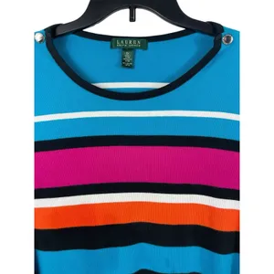 Lauren Ralph Lauren Women’s 3X Stripe Cotton Ribbed Knit Top Button Shoulder thumbnail 4