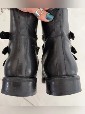 MAJE Leather Biker Boots EU 37: US 6.5 UK 4 Black Studded Buckle Straps Womens thumbnail 7