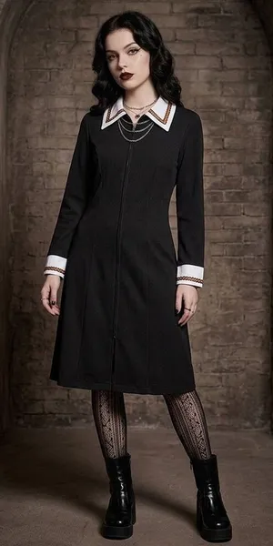 Vintage size L black Knit embroidered A-line dress thumbnail 1