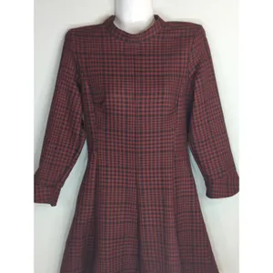 Zara Red & Black High Neck Plaid A-Line Mini Dress Women XS Skater‎ Girl Preppy thumbnail 3