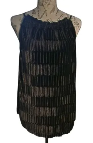 Maurices Black Shimmer Tiered Pleated Tank, Size Medium thumbnail 1