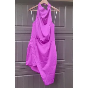 Elliatt Satin Halter Cocktail Dress Violet Asymmetrical Large NWT thumbnail 3