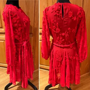 Anthropologie Mare‎ Mare Amal Puff Sleeve Textured Floral Mini Dress Red Size XS thumbnail 9