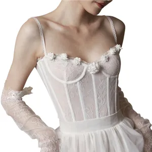 LaceMade White Lace Corset Bustier Coquette Bridal thumbnail 1