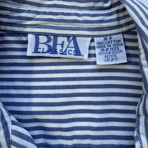 BFA Classics Blue White Striped Shirt Womens Med Petite Star Patriotic‎ Vintage thumbnail 4