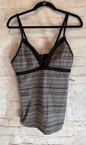 Athleta L Tankini Top Veracruz Stripe Gray Black swim padded adjustable straps thumbnail 1