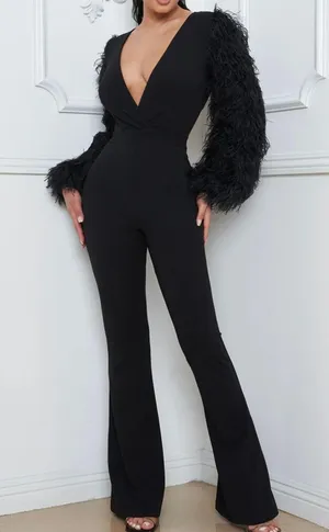 Symphony Faux Fur Black Jumpsuit thumbnail 1