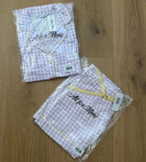 All For Mimi PJ Shorts Set Gingham Size XS Lilac White Lemon thumbnail 1