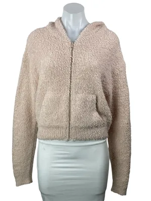 Skims Women's Cream Fleece Fuzzy Teddy Full Zip Hoodie Sweatshirt Top Size S thumbnail 1
