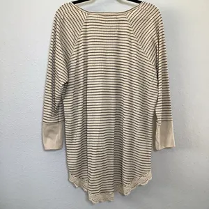 Cream Striped Top‎ 1X Oversized Lagenlook Earthy Neutral Waffle Knit Autumn Fall thumbnail 2
