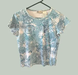 Faded Glory Vintage Y2k Blue Tie Dye‎ Damask Baby Tee Small Short Sleeve Y2K Top thumbnail 1