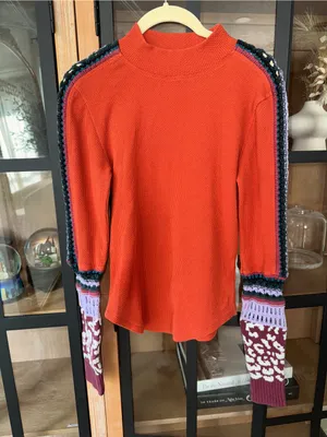 Free People Switch It Up Thermal top patchwork waffleknit crochet mock neck thumbnail 6