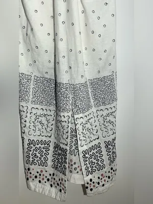 Anthropologie Strapless Deco White Patterned Maxi Summer Dress Linen Cotton thumbnail 13