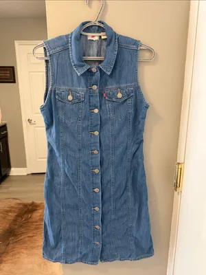 Levi's denim dress Jean dress western fashion rodeo Nashville Texas M thumbnail 2