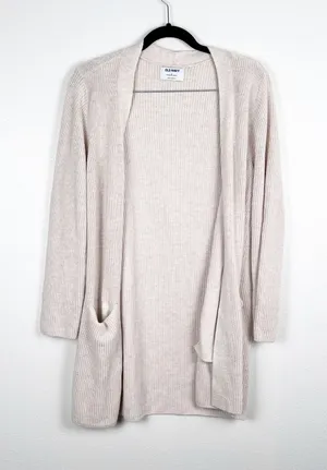 Old Navy Womens Long‎ Sleeve Open Front Ribbed Cardigan Beige M thumbnail 1