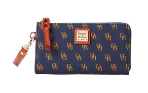 Dooney & Bourke Gretta Folded Zip Wristlet Wallet Signature Monogram Print Navy thumbnail 1