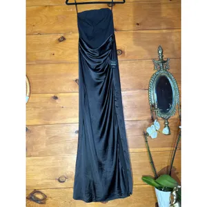 NWT Lulus Mella Black Mixed Media Strapless Maxi Dress Bridesmaid Banquet Sz XS thumbnail 2