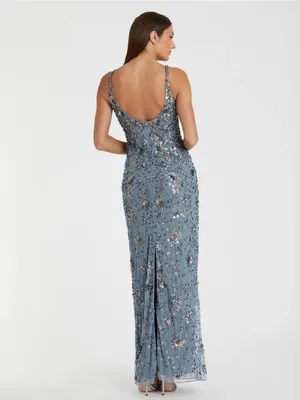 Mac Duggal 5477 Slate Blue Embellished Scoop Neck Gown sz 2 thumbnail 3