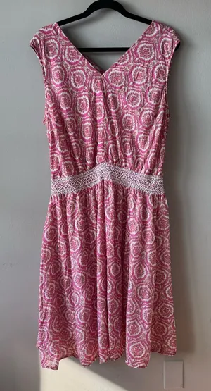 Roller Rabbit Women’s Pink Silk and Cotton Émane‎ Rose Medallions Dress Size XL thumbnail 1