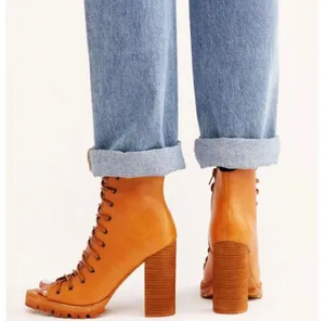 Free People Palermo Heels Ankle Boots Leather Lace-Up Corset Cutouts Booties 7 thumbnail 2