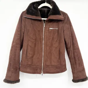 Sisley Womens Brown Faux Suede Fur Lined Aviator Cabin Rustic Jacket Size 42 thumbnail 1