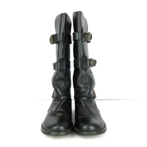 Steve Madden Buck Boots Womens 7.5 Black Leather Triple Buckle Moto Biker Y2K thumbnail 3