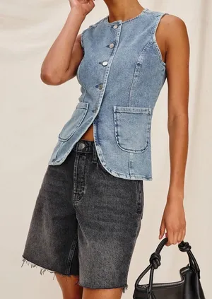 NWT Rails Portola Denim Vest Womens Blue Eyed Girl Light Wash Button Front M thumbnail 1