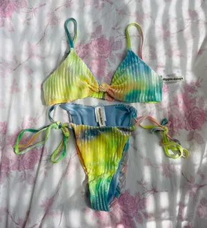 Dippin Daisys Rainbow Pastel Tie Dye Ribbed Velour 2 Piece Bikini Set Size XS thumbnail 1