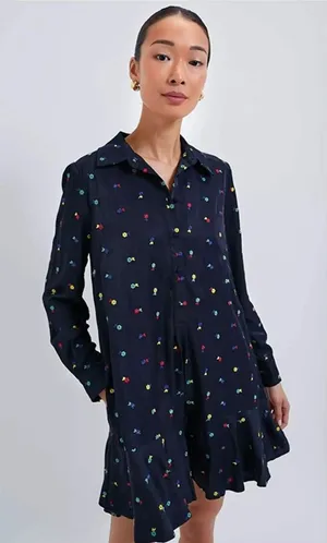 Tuckernuck Navy Floral Embroidered Callahan Long Sleeve T Shirt Mini Dress thumbnail 1