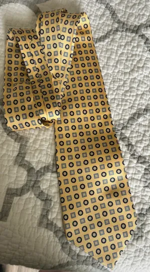 Club Room Gold/Blue Geometric Abstract Men’s Designer Tie w/ Logo Accent thumbnail 1