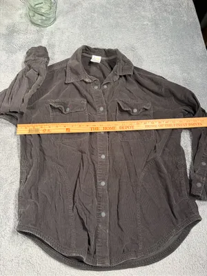 Aerie offline Corduroy Button-Up Shirt Jacket in Charcoal small thumbnail 11