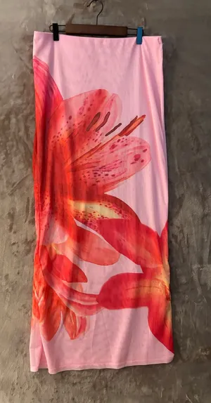 SHEIN Pink Maxi Skirt with Red Floral Print Women’s Size L thumbnail 1
