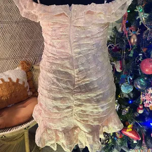 Hello Molly 🎀NWT Hello Monday Monday to Sunday Lace Off Shoulder Mini Dress in Blush Sz 8/L thumbnail 15