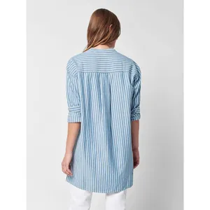 Faherty Blue and White Striped Nautical Tunic Natural Button Up Blouse Size S thumbnail 2