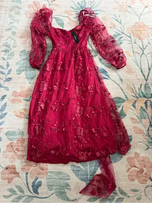 Lulu's Darling Charisma Wine Red Mesh Embroidered Midi Dress thumbnail 5