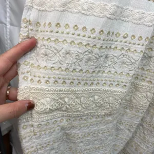 J. Jill women's cream tan embroidered‎ smocked thick strap stretch lace dress XS thumbnail 8