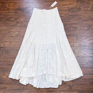 Rebecca Taylor • Lace Maxi Skirt cream New Ivory flowy slit crochet beach summer thumbnail 1