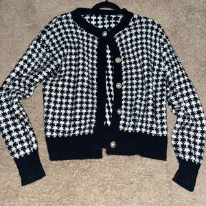 Houndstooth winter cardigan Black thumbnail 1