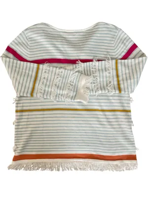 Lisa Todd White Stripe Cotton Fringe Sweater Top size Large thumbnail 3