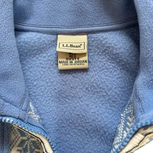 LL Bean Vest Jacket Blue Nordic Snowflake Fleece Mock Neck Full Zip Womens Med thumbnail 8